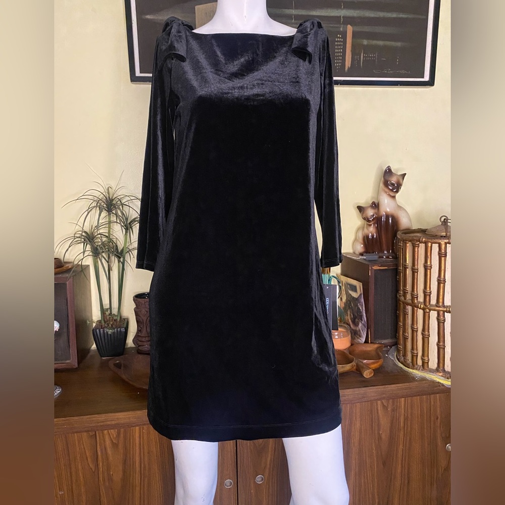 New French connection mini black velvet bow dress cocktail mod classic beauty - Picture 9 of 9